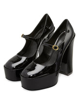 Shiny Black Platform Mary Jane Block Heeled Women Pumps For Wide Feet